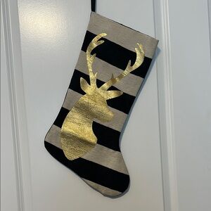 Gold Reindeer Striped Holiday Stocking